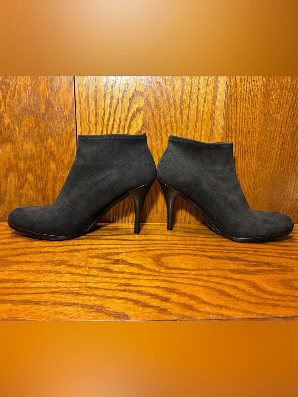 Stuart Weitzman Black Suede Stretch Ankle Booties Shimmery Heel Stiletto Size 10